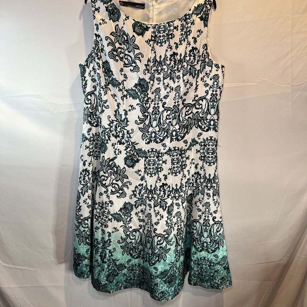 Chetta B White Green Aqua Blue Textured Sleeveless Shift Dress Size 16 Pretty